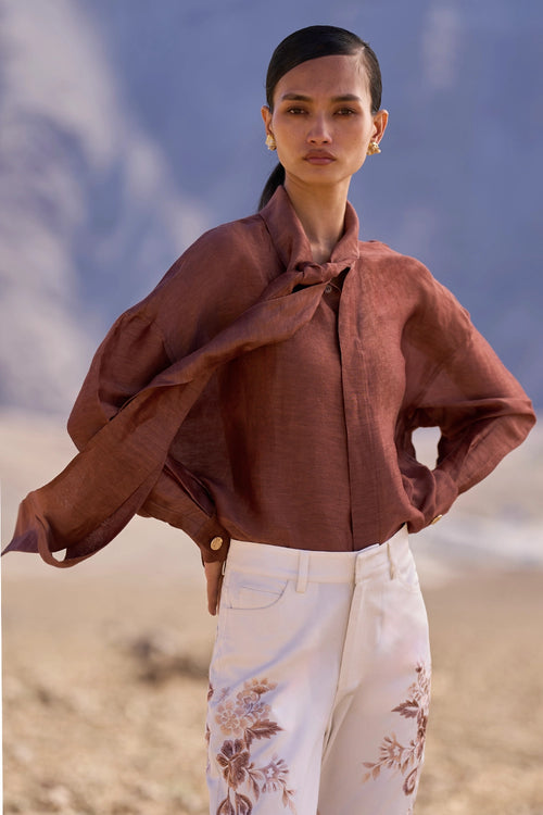 Silk-Linen Tie-Knot Shirt