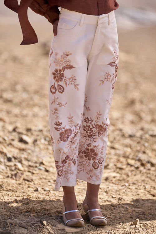 Silk-Linen Tie-Knot Shirt with Embroidered Barrel Pant