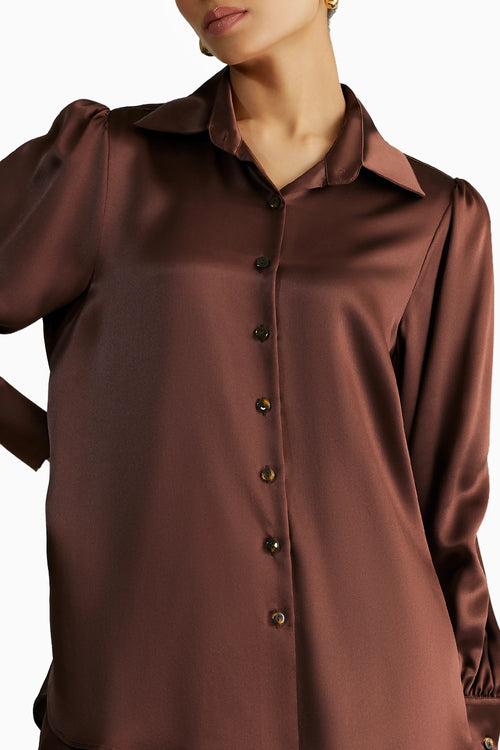 Espresso Silk Bishop Sleeved Shirt