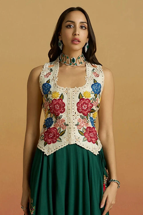 Ivory Floral Foliage Amaryllis Waistcoat