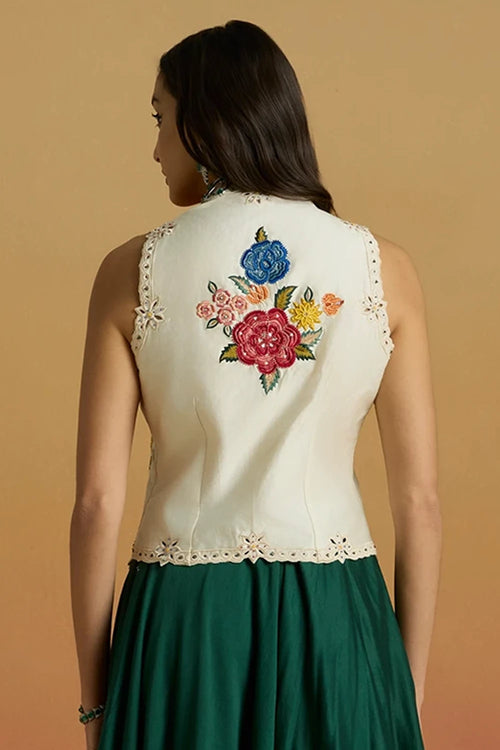 Ivory Floral Foliage Amaryllis Waistcoat