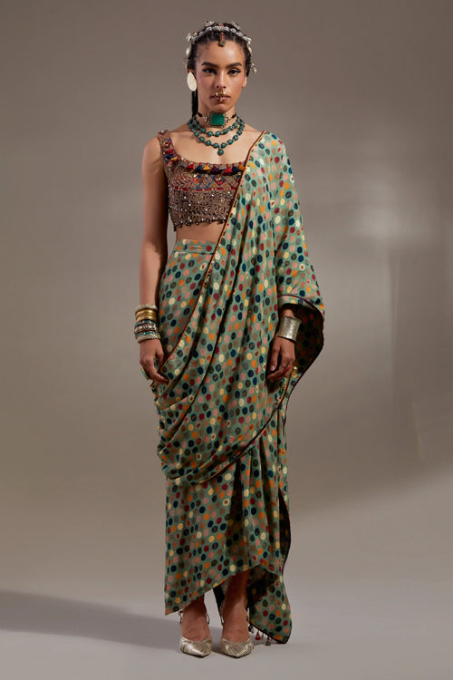 Multi Anka Soma Draped Sari With Kalpa Blouse
