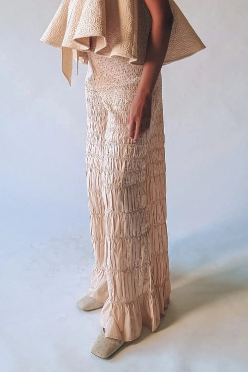 White Gold Metallic Illusion Flared Pants