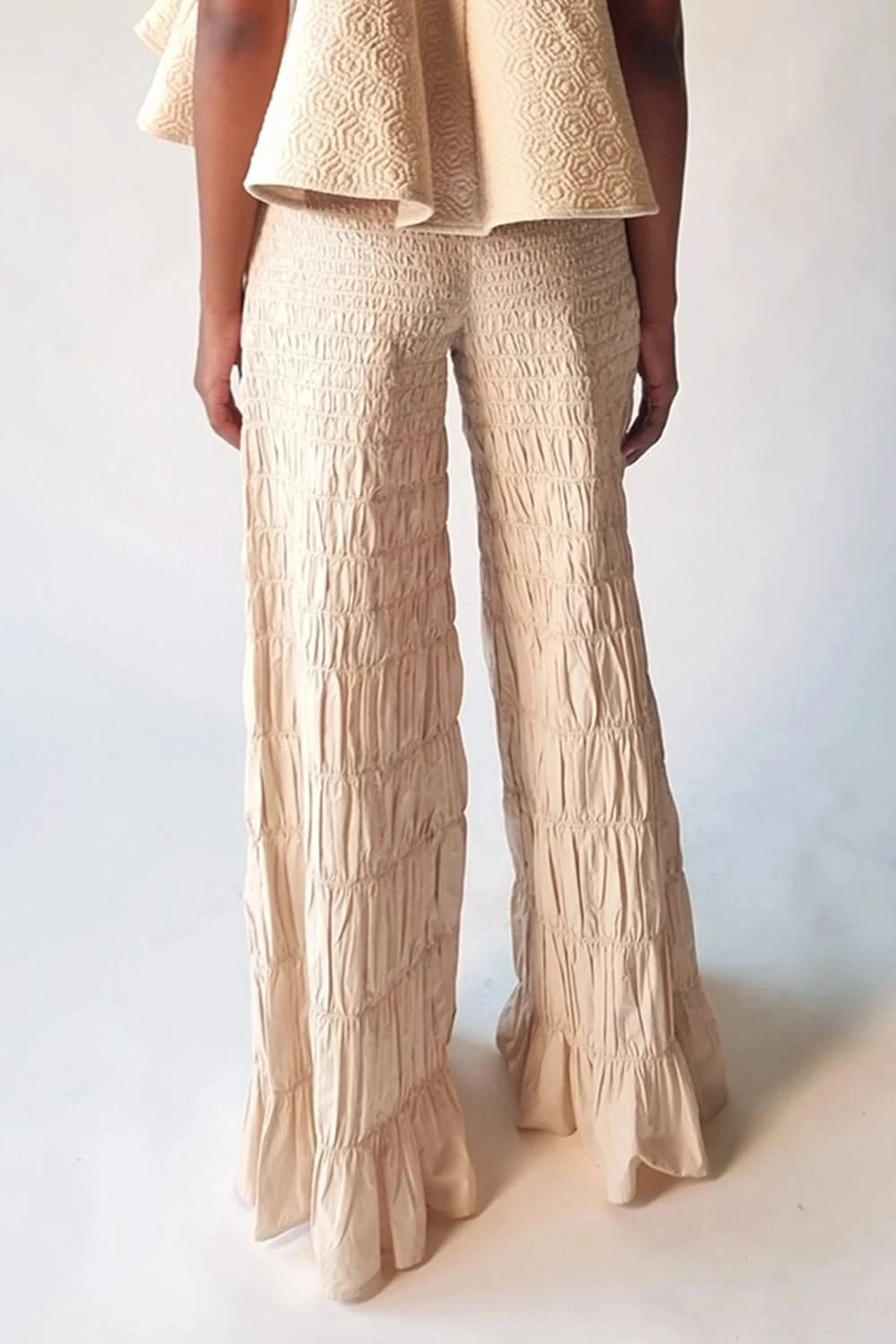 White Gold Metallic Illusion Flared Pants