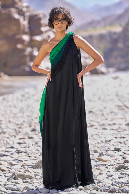 Ombré  Draped Sari Gown