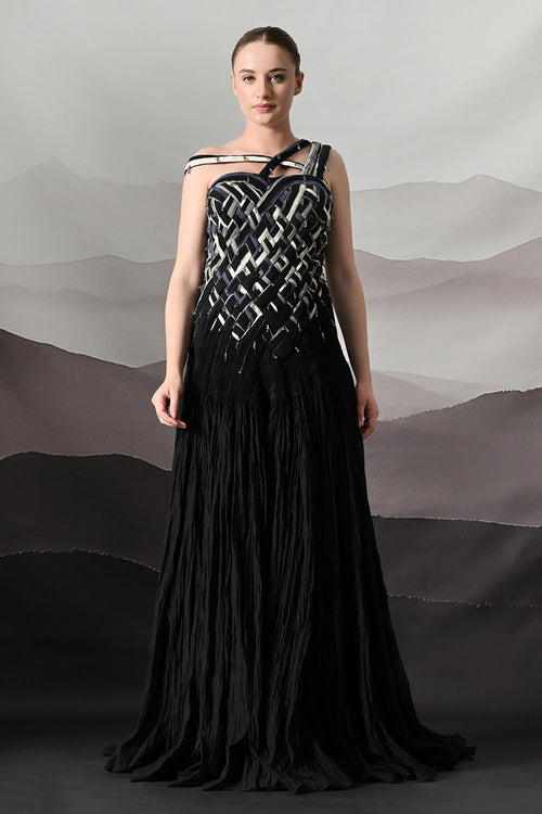 Black Gown With Hand-Woven Bodice