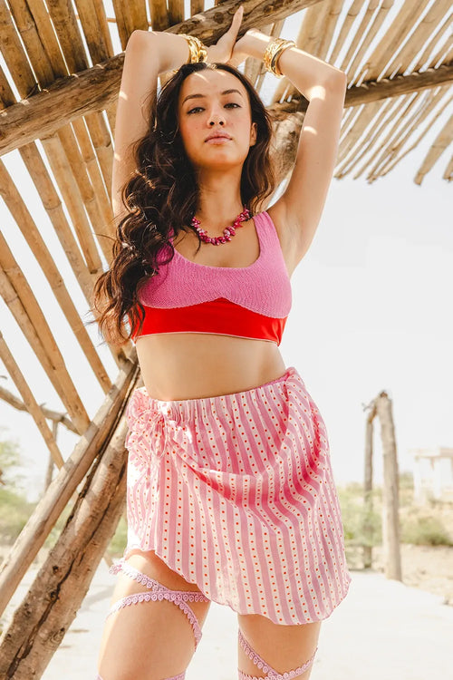 Sundae Pink and Red Wrap Skirt