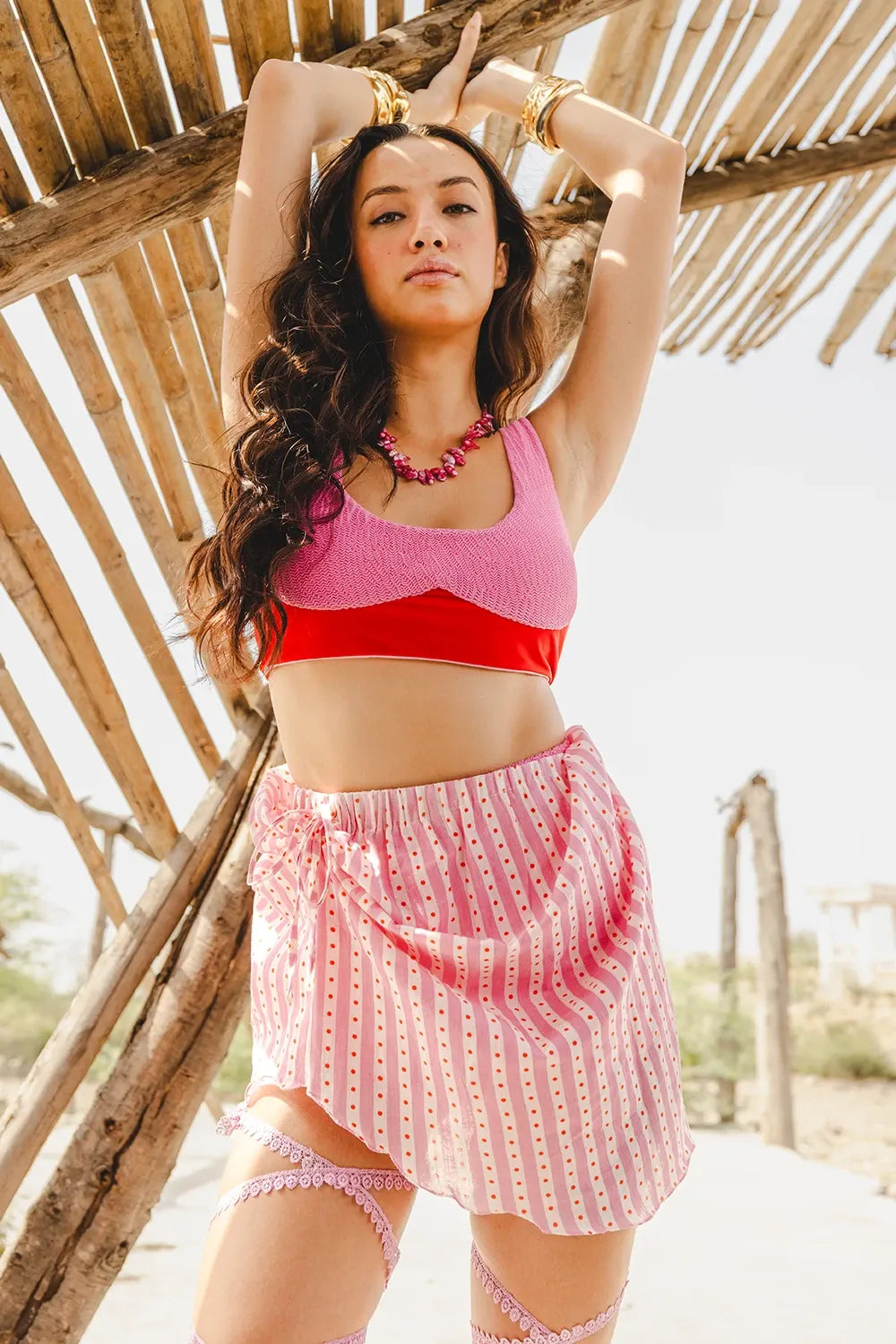 Sundae Pink and Red Wrap Skirt