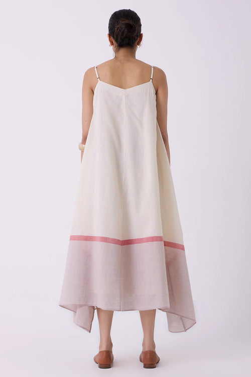 Jane Ecru Colourblocked Handwoven Dress