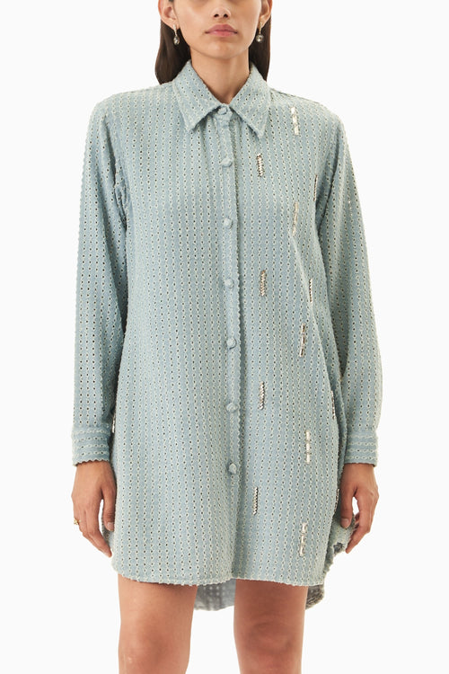 Light Denim Lazercut  Shirt Dress