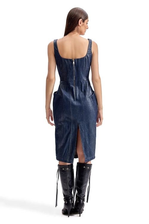 Serpentine Foil Utility Midi Dress