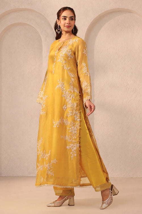Vaayu Yellow Jaal Straight Kurta Set