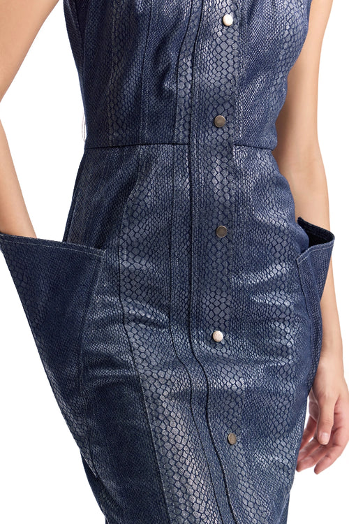 Serpentine Foil Utility Midi Dress