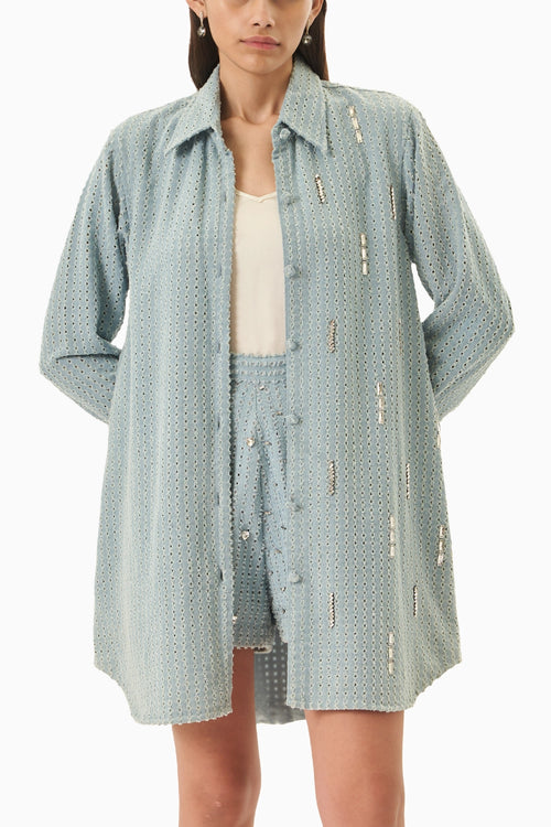 Light Denim Lazercut  Shirt Dress