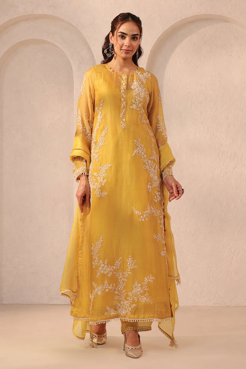 Vaayu Yellow Jaal Straight Kurta Set