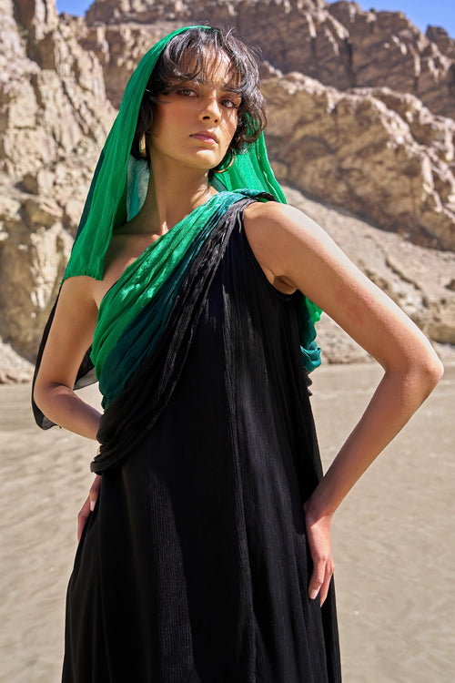 Ombré  Draped Sari Gown