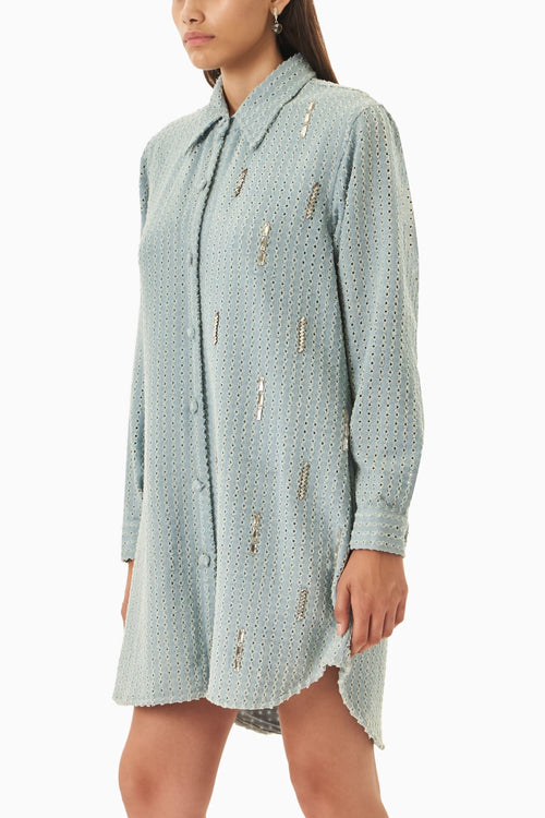 Light Denim Lazercut  Shirt Dress