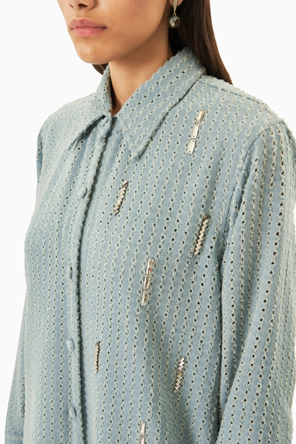Light Denim Lazercut  Shirt Dress