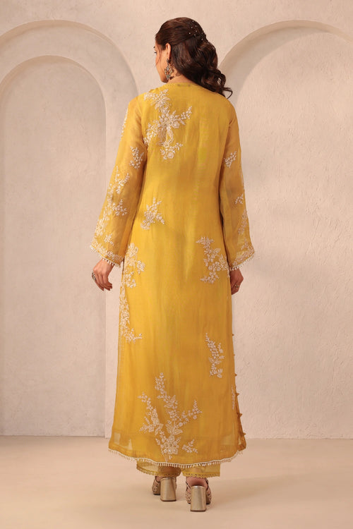 Vaayu Yellow Jaal Straight Kurta Set