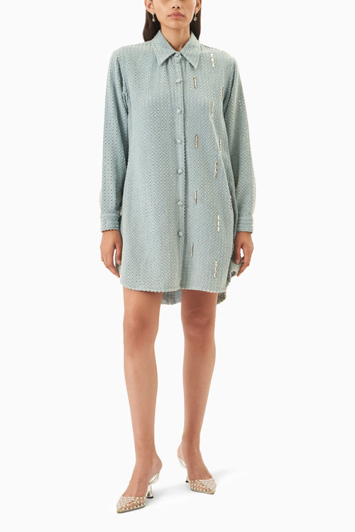 Light Denim Lazercut  Shirt Dress