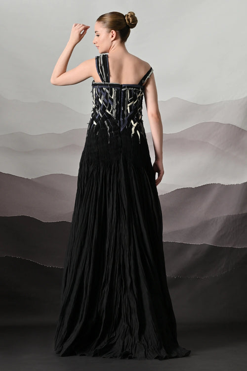 Black Gown With Hand-Woven Bodice