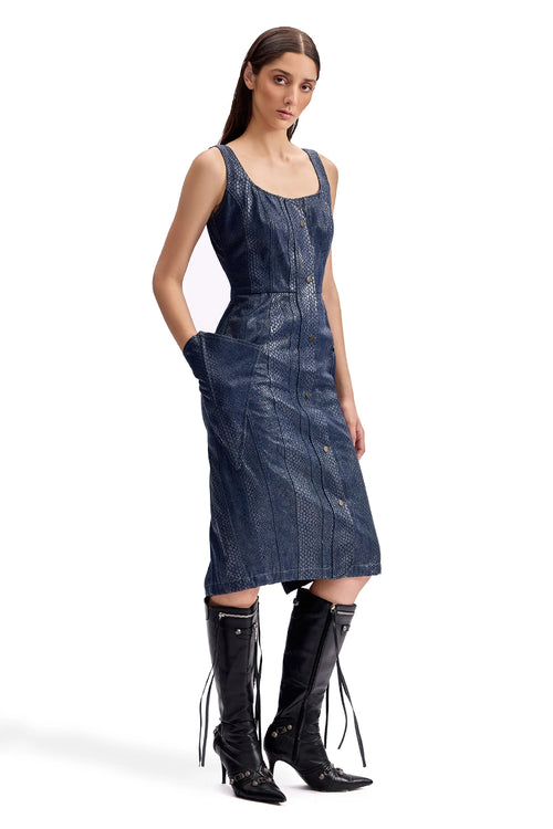 Serpentine Foil Utility Midi Dress