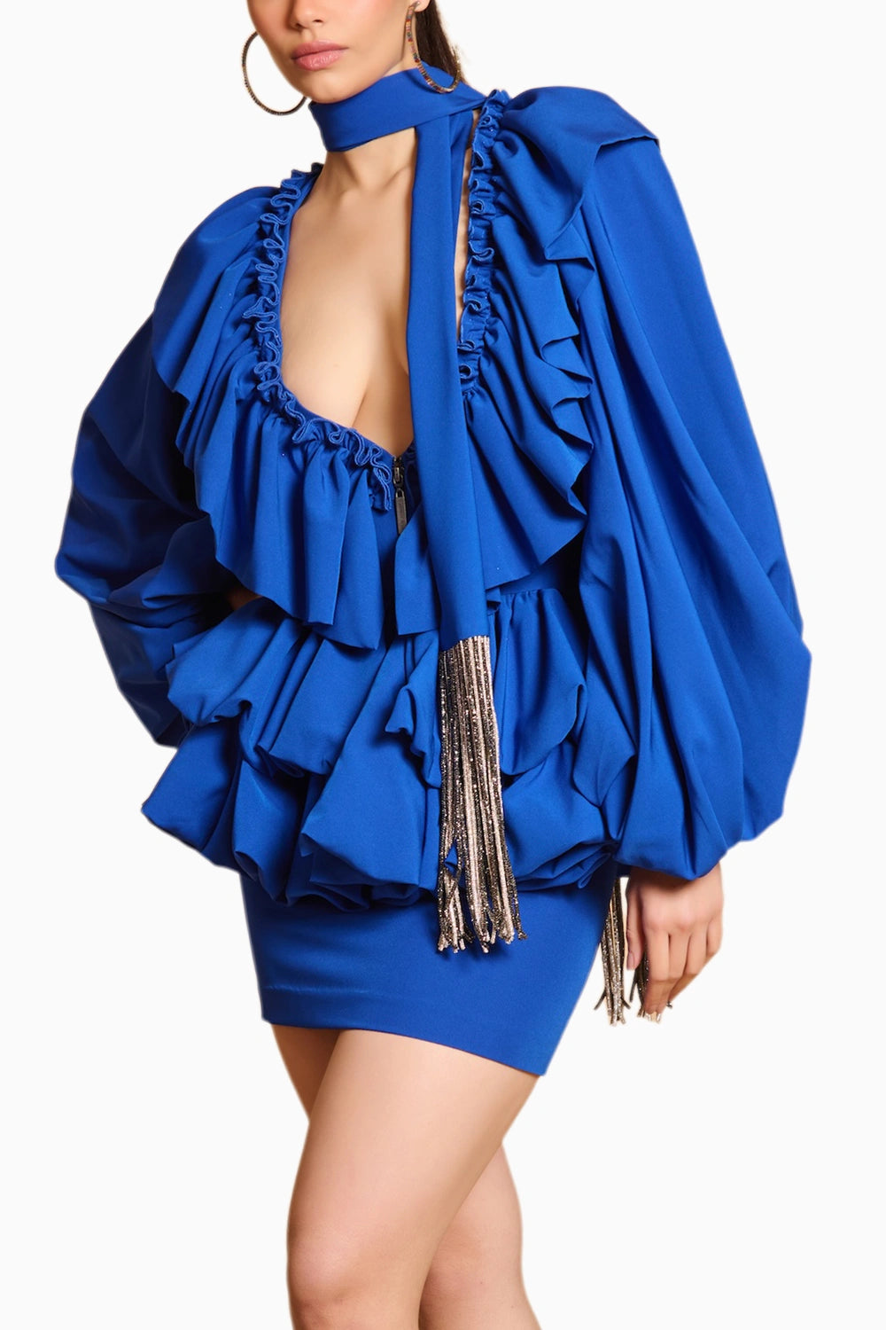 Spectrum Blue Ruffle Balloon Jacket