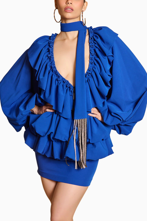 Spectrum Blue Ruffle Balloon Jacket Set