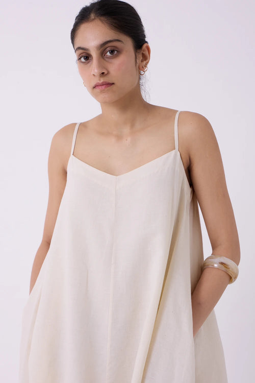 Jane Ecru Colourblocked Handwoven Dress