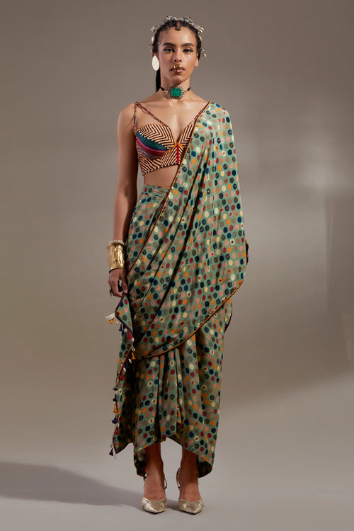 Multi Anka Soma Draped Sari With Kama Blouse