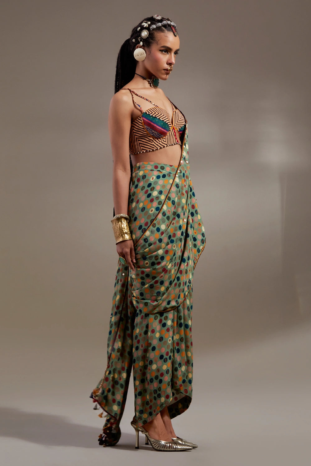 Multi Anka Soma Draped Sari With Kama Blouse