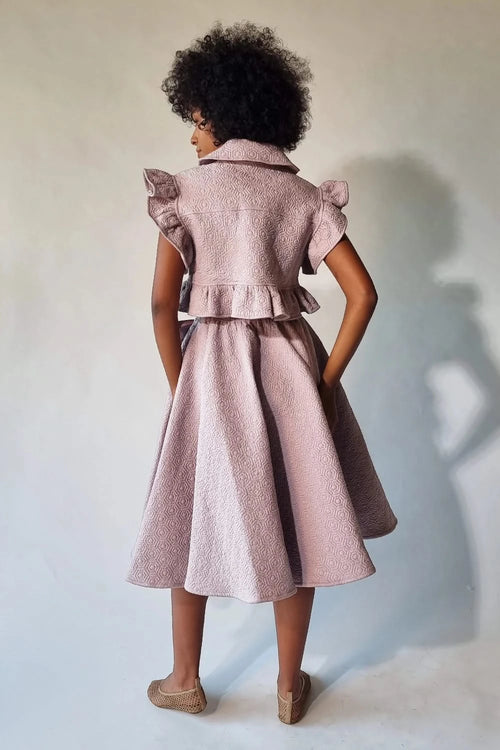 Light Lilac Ruched Top With Quilted Skirt Set