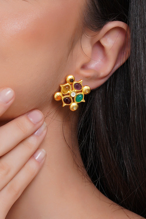 Power of Nine Navratan Stud Earrings