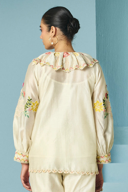 Ivory Floral Embroidered Shirt
