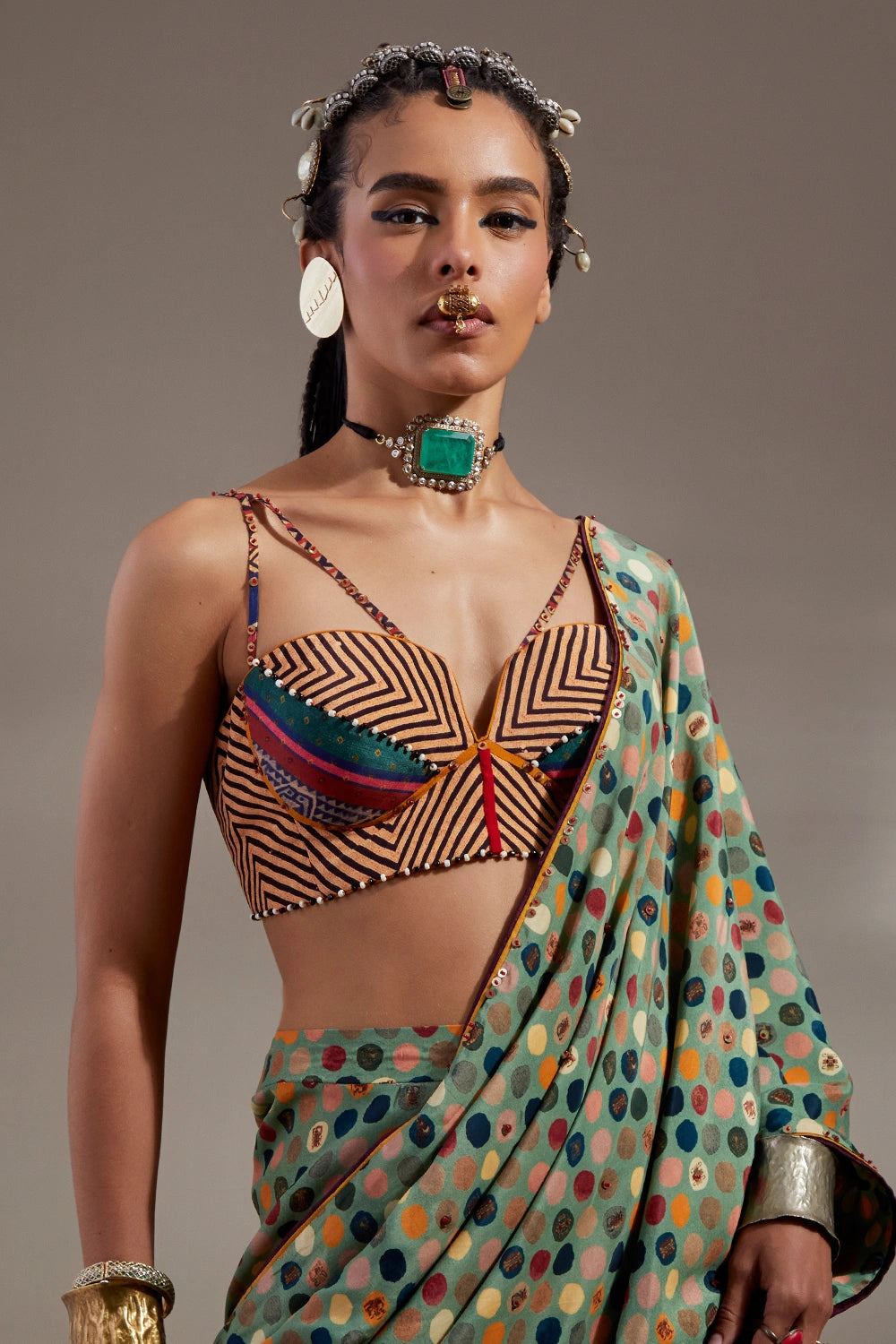 Multi Anka Soma Draped Sari With Kama Blouse
