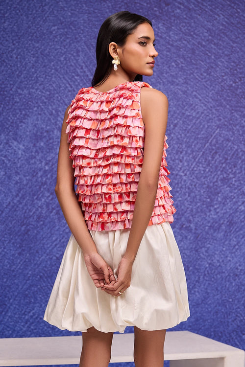 Red Aquarelle Print Top