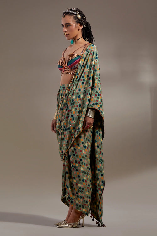 Multi Anka Soma Draped Sari With Kama Blouse