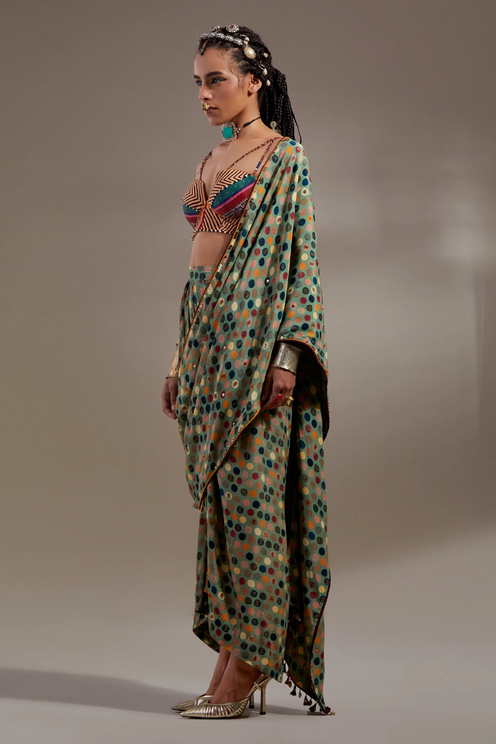 Multi Anka Soma Draped Sari With Kama Blouse