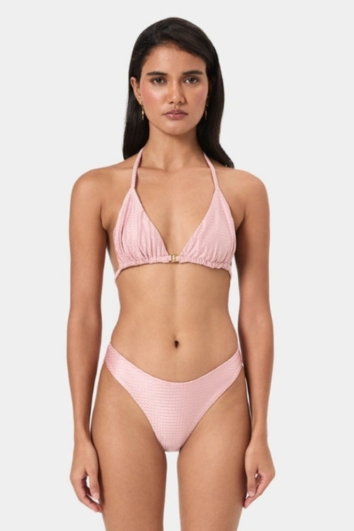 Blush Textured Mid Rise Bikini Bottom