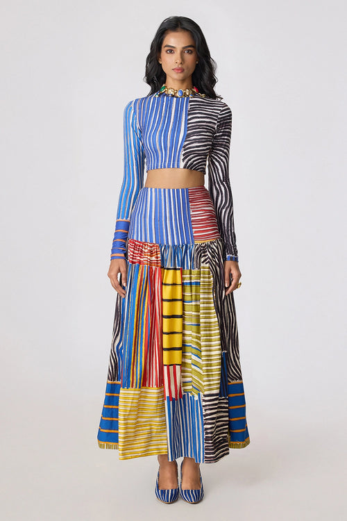 Multi Zavi Blouse with Jsper Skirt