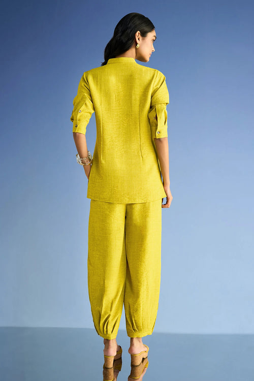 Linen-Textured Side-Tie Top and Pleated Pant Set