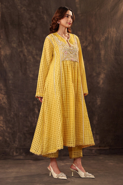 Vaayu Yellow Panelled Kalidar Set
