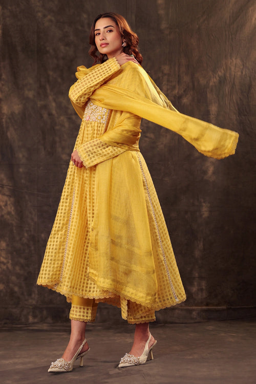 Vaayu Yellow Panelled Kalidar Set
