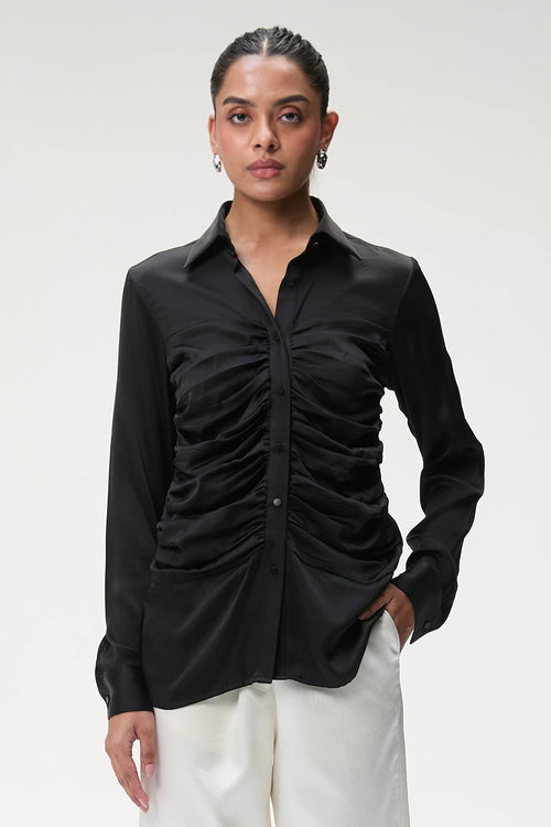 Black Bustier Silk Shirt