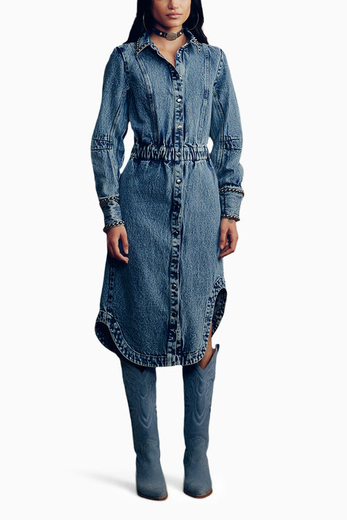 Washed Denim Studded Dress