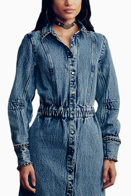 Washed Denim Studded Dress