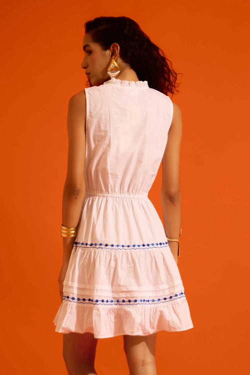 Ivory Tier Mini Dress with Botanica Thread Embroidery