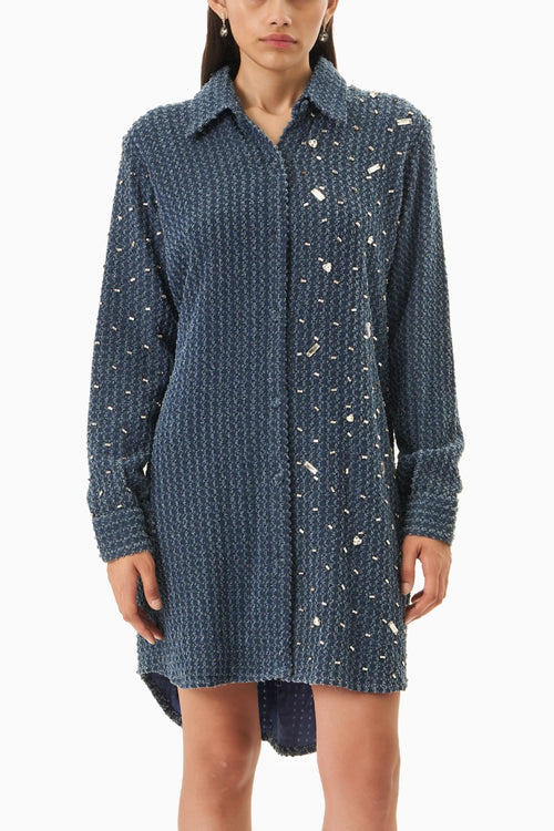 Dark Denim Lazercut Sabi Embellished  Shirt Dress