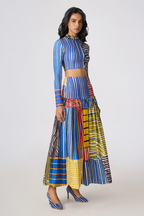 Multi Zavi Blouse with Jsper Skirt