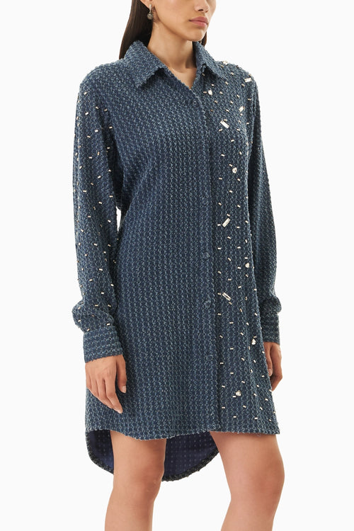 Dark Denim Lazercut Sabi Embellished  Shirt Dress